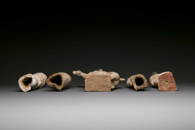 Five various Chinese painted terracotta figures, Tang