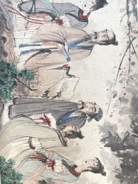 Fu Baoshi 傅抱石 (1904-1965): 'literati-bijeenkomst', inkt en kleur op papier, gedateerd 1943