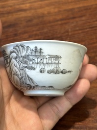 A fine Chinese grisaille and gilt cup with mountainous landscape design, Yongzheng