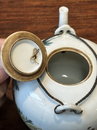A Chinese qianjiang cai 'antiquities' teapot, Xu Pinheng 許品衡 signed, Tongzhi mark, dated 1889