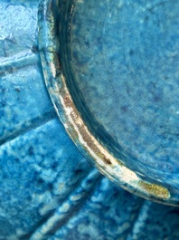 A Chinese monochrome powder-blue garlic-mouth vase with chilong handles, 18/19th C.