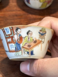 Een zeldzame set van tien Chinese famille rose kommen in oplopend formaat met erotisch decor, Daoguang merk en periode