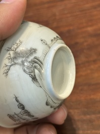 A fine Chinese grisaille and gilt cup with mountainous landscape design, Yongzheng