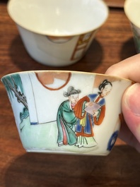 Een zeldzame set van tien Chinese famille rose kommen in oplopend formaat met erotisch decor, Daoguang merk en periode