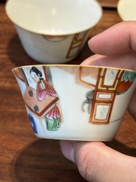 Een zeldzame set van tien Chinese famille rose kommen in oplopend formaat met erotisch decor, Daoguang merk en periode