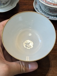 Four Chinese famille rose covered bowls, three with saucers and a 'dragon' bowl, signed Wang Darong 王大榕, 19/20th C.