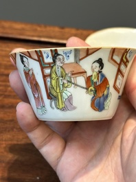 Een zeldzame set van tien Chinese famille rose kommen in oplopend formaat met erotisch decor, Daoguang merk en periode