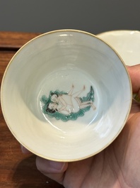 Een zeldzame set van tien Chinese famille rose kommen in oplopend formaat met erotisch decor, Daoguang merk en periode