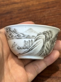 A fine Chinese grisaille and gilt cup with mountainous landscape design, Yongzheng