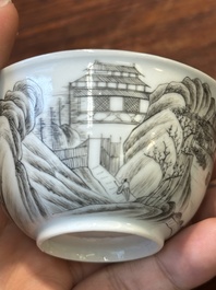 A fine Chinese grisaille and gilt cup with mountainous landscape design, Yongzheng