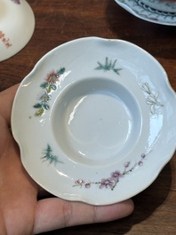 Four Chinese famille rose covered bowls, three with saucers and a 'dragon' bowl, signed Wang Darong 王大榕, 19/20th C.