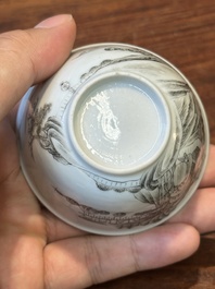 A fine Chinese grisaille and gilt cup with mountainous landscape design, Yongzheng