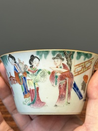 Een zeldzame set van tien Chinese famille rose kommen in oplopend formaat met erotisch decor, Daoguang merk en periode