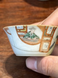 Een zeldzame set van tien Chinese famille rose kommen in oplopend formaat met erotisch decor, Daoguang merk en periode