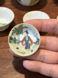 Een zeldzame set van tien Chinese famille rose kommen in oplopend formaat met erotisch decor, Daoguang merk en periode