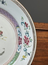 A pair of Chinese famille rose 'Lan Caihe' plates, Yongzheng