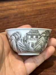 A fine Chinese grisaille and gilt cup with mountainous landscape design, Yongzheng