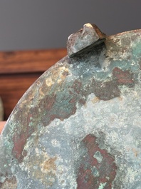 A rare Chinese archaic silver-inlaid bronze cosmetic box and cover, 'lian', Western Han