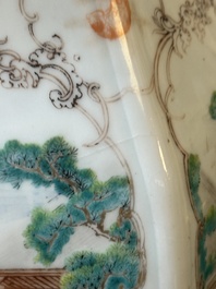A pair of hexagonal Chinese Canton famille rose 'mandarin subject' vases, Qianlong