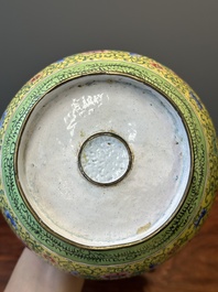 A Chinese Canton enamel yellow-ground vase, 19th C.