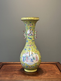 A Chinese Canton enamel yellow-ground vase, 19th C.