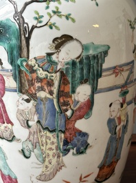 A pair of Chinese famille rose vases, a spittoon and a jar with cover, 19th C.