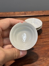 Six Chinese Canton famille rose 'mandarin subject' cups and saucers with four covers, Qianlong