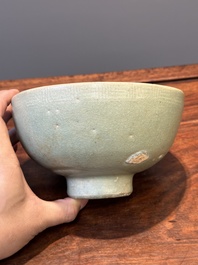 RETURNED 10/12/24 Two rare Chinese Longquan celadon bowls with figural anhua design, Yuan