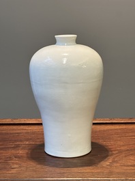 Een Chinese monochrome wit geglazuurde 'meiping' vaas met anhua drakendecor, 19e eeuw