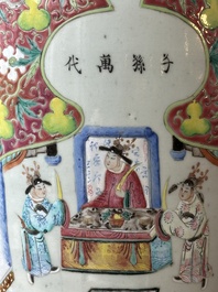 A pair of Chinese famille rose vases, a spittoon and a jar with cover, 19th C.