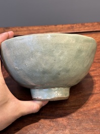 RETURNED 10/12/24 Two rare Chinese Longquan celadon bowls with figural anhua design, Yuan