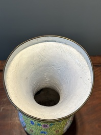 A Chinese Canton enamel yellow-ground vase, 19th C.