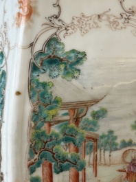 A pair of hexagonal Chinese Canton famille rose 'mandarin subject' vases, Qianlong