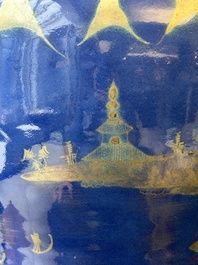 A Chinese gilt-decorated powder-blue vase with landscape design, Qianlong/jiaqing