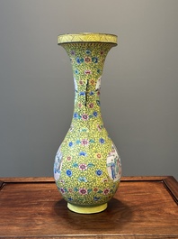 A Chinese Canton enamel yellow-ground vase, 19th C.