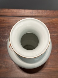 A Chinese famille rose 'Zhong Kui 鐘馗' vase, signed Yu Xianbin 余賢賓, Qianlong mark, dated 1945