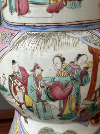 A pair of Chinese famille rose vases, a spittoon and a jar with cover, 19th C.