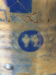 A Chinese gilt-decorated powder-blue vase with landscape design, Qianlong/jiaqing