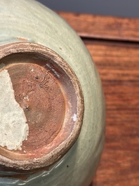 RETURNED 10/12/24 Two rare Chinese Longquan celadon bowls with figural anhua design, Yuan
