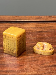 Two Chinese Shoushan soapstone seals, Qing