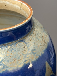A Chinese gilt-decorated powder-blue vase with landscape design, Qianlong/jiaqing