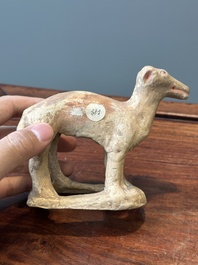 Vijf gevarieerde Chinese aardewerken dieren, Han