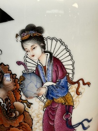 A Chinese famille rose 'Zhong Kui 鐘馗' vase, signed Yu Xianbin 余賢賓, Qianlong mark, dated 1945