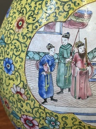 A Chinese Canton enamel yellow-ground vase, 19th C.