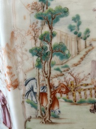 A pair of hexagonal Chinese Canton famille rose 'mandarin subject' vases, Qianlong