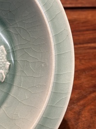 A Chinese Longquan celadon 'four carps' plate, Yuan or later