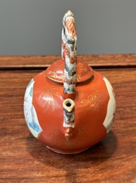 A Chinese famille rose coral-red-ground teapot with 'faux marbre' spout and handle, Jiaqing