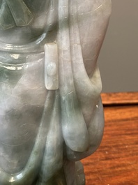 A Chinese celadon and white jade figure of Lu Xing, 20th C.