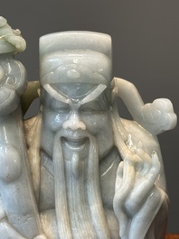 A Chinese celadon and white jade figure of Lu Xing, 20th C.