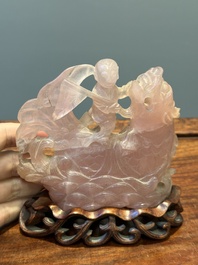 Groupe de sculptures en lapis-lazuli, quartz rose et autres pierres pr&eacute;cieuses, Chine, 19/20&egrave;me